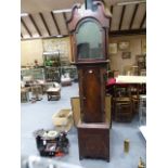 A LATE GEORGIAN MAHOGANY CASED 8-DAY LONGCASE CLOCK WITH 13" PAINTED ARCH DIAL WITH MOONPHASE,