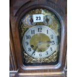 A VICTORIAN OAK CASED MANTLE CLOCK WITH 3 TRAIN CHIMING MOVEMENT TOGETHER WITH A SMALL BRACKET CLOCK