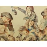 R.E. BRANWELL (20th.C.) (ARR) DUTCH REVELLERS, SIGNED AND DATED 1973, ACRYLIC ON CANVAS. 86 X