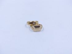 AN 18ct YELLOW GOLD DIAMOND GYPSY RING, (FINGER SIZE M) TOGETHER WITH A 9ct CUSHION SHAPE SIGNET