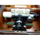 A HILGER & WATTS SURVEYING LEVEL IN A MAHOGANY BOX TOGETHER WITH TWO VINTAGE POTENTIOMETERS. (3)