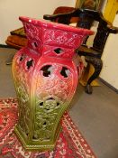 A MINTON'S STYLE ART POTTERY STAND OF ORIENTAL INSPIRATION. H.70cms.