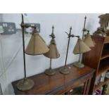 TWO PAIRS OF VINTAGE BRASS ADJUSTABLE ARTS AND CRAFTS STYLE TABLE LAMPS. LARGEST H.63cms.