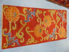 A TIBETAN RUG. 181 x 90cms.