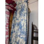 THREE PAIRS OF BESPOKE BLUE PATTERN LINED CURTAINS/ DRAPES, ONE OF TOILE DE JOUY DESIGN TOGETHER