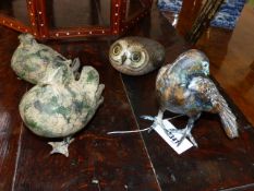 FOUR FIGURES OF BIRDS EACH WITH PAINTED OR PATINATED FINISH.