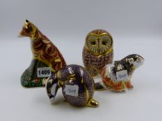 A ROYAL CROWN DERBY PAPERWEIGHT. DEVONIAN VIXEN, 272,1500, BARN OWL, BADGER AND RIVERBANK BEAVER,