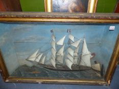 A GOOD 19th.C.FOLK ART DIORAMA OF A THREE MASTED SAILING SHIP. W.100 x H.64cms.