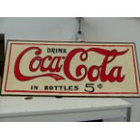 A VINTAGE STYLE HAND PAINTED ON CANVAS COCA-COLA ADVERTISING SIGN.