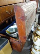 A VINTAGE TIN TRUNK,VARIOUS ANTIQUE ENAMELWARE,ETC.