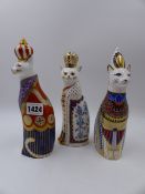 THREE ROYAL CROWN DERBY ROYAL CATS. RUSSIAN, ABYSSINIAN AND EGYPTIAN. (3)