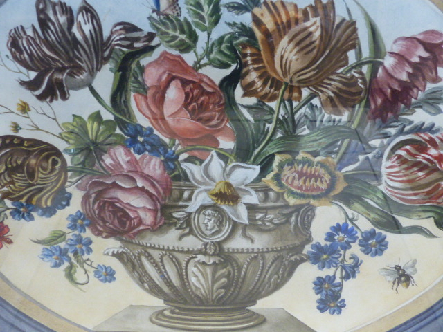 HUGH ROBSON 20th.C.SCHOOL. TWO FLORAL STILL LIFE WATERCOLOURS IN THE 18th.C.STYLE IN PAINTED AND - Image 6 of 10