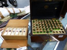 A 19th.C.MICROSCOPE SLIDE COLLECTION PREPARED BY NORMAN TOGETHER WITH A 19th.C.WALNUT CASED