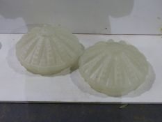 A PAIR OF VINTAGE ART DECO STYLE CEILING LIGHT FROSTED GLASS SHADES. Dia.37cms.