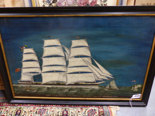 ENGLISH NAIVE SCHOOL. THE SHIP FLINTSHIRE OF LIVERPOOL OFF THE LIZARD, W.LEWIS MASTER, OIL ON