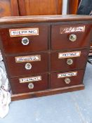 A CABINET OF SIX VINTAGE APOTHECARY DRAWERS. H.50 x W.55cms.