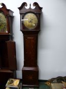 A GEO.III.OAK, MAHOGANY AND INLAID 8-DAY LONG CASE CLOCK WITH 13 " ROUND BRASS DIAL SIGNED