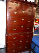 A 19th.C.MAHOGANY CHEST ON CHEST OF TWO SHORT AND SIX LONG DRAWERS STANDING ON SHAPED BRACKET