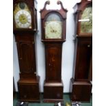 A 19th.C.OAK CASED 8-DAY COUNTRY LONG CASE CLOCK WITH 12" PAINTED ARCH DIAL SIGNED SAW***?, LOUTH.