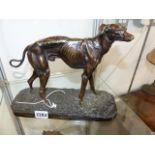 AN ANTIQUE BRONZE STUDY OF A WHIPPET BY P J MENE. W.27 x H.22cms.