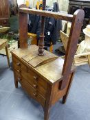 AN EARLY 19th.C.COUNTRY MADE LINEN CLAMP WITH TWO SHORT AND TWO LONG DRAWERS. W.91 x H.103cms.