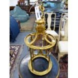 A GILT METAL FRENCH STYLE HALL LANTERN FRAME. H.55cms.