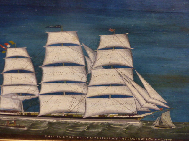 ENGLISH NAIVE SCHOOL. THE SHIP FLINTSHIRE OF LIVERPOOL OFF THE LIZARD, W.LEWIS MASTER, OIL ON - Image 2 of 8