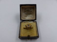 AN 18ct YELLOW GOLD SAPPHIRE AND DIAMOND CLUSTER STYLE RING, BEARING A CHESTER HALLMARK DATED