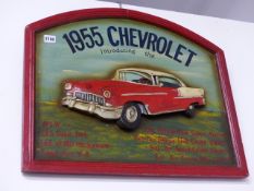 A MODERN ANTIQUE STYLE CHEVROLET ADVERTISING SIGN.