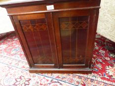 A 19th.C.MAHOGANY TABLE CABINET WITH INLAID PANEL DOORS AND SHELVED INTERIOR. W.54.5 x H.57.5cms.