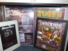 FOUR ROCK GROUP POSTERS TO INCLUDE LYNYRD SKYNYR AND STATUS QUO.