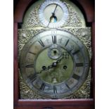 A GEO.III.MAHOGANY AND LINE INAID 8-DAY LONG CASE CLOCK WITH 12" ARCH TOP BRASS DIAL, SILVERED
