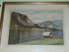 GEORGINA M. DE L'AUBINIERE (1860-1920 CANADIAN) BAVENO ITALY, SIGNED AND TITLED WATERCOLOUR. 29.5