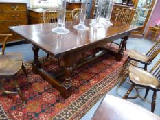 A GOOD QUALITY BESPOKE OAK 18th.C.STYLE REFECTORY TABLE. TOP, 228 x 91 H.76cms.