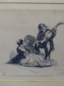 AUGUSTUS JOHN (1878-1961) (ARR) A MUSICIAN SERENADING A SEATED WOMAN, PEN, INK AND WASH. 23.5 x