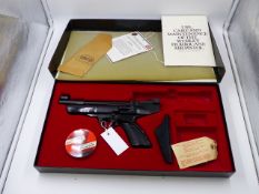 A WEBLEY HURRICANE .22 AIR PISTOL IN ORIGINAL BOX WITH INSTRUCTIONS.