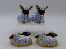 ROYAL CROWN DERBY PAPERWEIGHTS. TWO TWIN LAMBS AND TWO INDIVIDUAL LAMBS. (4)