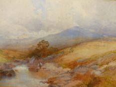 FREDERICK JOHN WIDGERY (1861-1942). FISHERMAN IN A MOORLAND LANDSCAPE, A SIGNED AND INSCRIBED EXETER