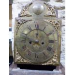 AN 18th.C.IRISH LONGCASE CLOCK WITH 8-DAY BELL STRIKE MOVEMENT, 13" BRASS ARCH DIAL SIGNED GEO.