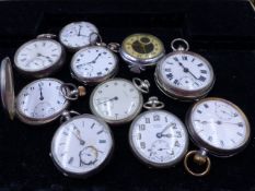 A GOOD SELECTION OF HALLMARKED SILVER AND SILVER PLATED POCKET WATCHES.