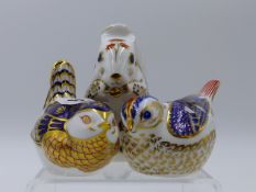 ROYAL CROWN DERBY PAPERWEIGHTS. WREN, GOLD CUST AND SQUIRREL. (3)
