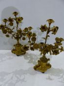 A PAIR OF FRENCH 19th.C.ORMOLU FIVE LIGHT CANDELABRA WITH FLOWER FORM LIGHTS ABOVE SWAG DECORATED