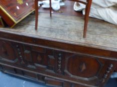 AN 18th.C.OAK PANEL FRONT MULE CHEST. W.135cms.