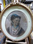 19th.C.ENGLISH SCHOOL. AN OVAL PORTRAIT OF A LADY IN PASTELS WITH SIGNATURE AND DATE INDISTINCT.