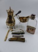 A SILVER HALLMARKED CHOCOLATE POT IN THE FRENCH MANNER, DATED 1917 LONDON,TOGETHER WITH A SILVER AND