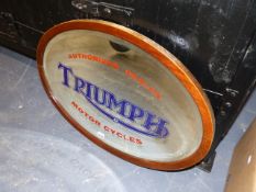 A GOOD EARLY 20th.C.TRIUMPH MOTORCYCLES AUTHORISED DEALER ADVERTISING MIRROR IN ORIGINAL MAHOGANY