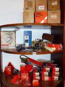 A GOOD COLLECTION OF N.O.S. LUCAS VEHICLE ELECTRICALS, CHAMPION SPARK PLUGS,ETC. (QTY).