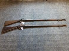 TWO GOOD FILM PROP REPLICA OF ANTIQUE THREE BAND ENFIELD RIFLES.