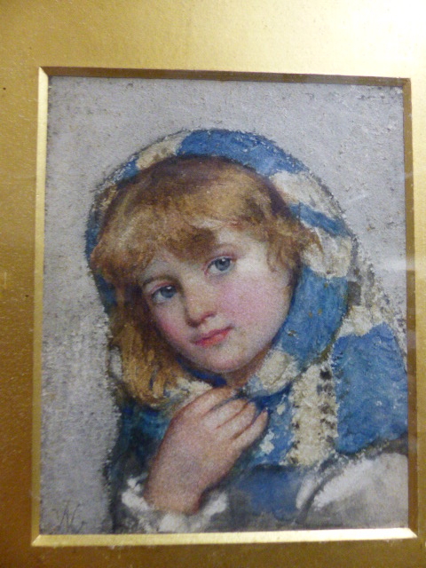 WILLIAM H. GADSBY (1844-1924) YOUNG CHILD WITH BLUE AND WHITE SHAWL, SIGNED WITH INITIALS, - Image 2 of 4