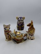 ROYAL CROWN DERBY PAPERWEIGHTS. KOALA, KANGAROO, REINDEER AND CAT. (4)